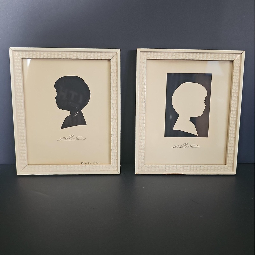 L. Pierre Bottemer Vintage Pair Mini Framed Silhouettes Stamped By Artist 5x6